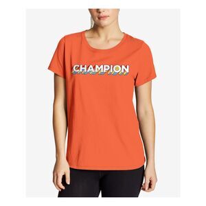 CHAMPION Womens Coral Stretch Ribbed Logo Short Sleeve Crew Neck T-Shirt XS
